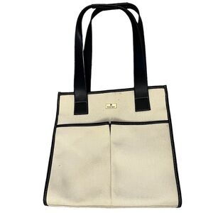 ETIENNE AIGNER nwot vegan leather & cotton canvas tote / shoulder bag w/ pockets